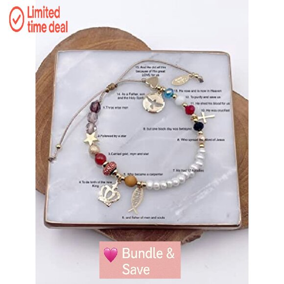 Handmade Jesus Life Story Charm Bracelet, Stretch Fit, Gold Plated - Picture 3 of 8